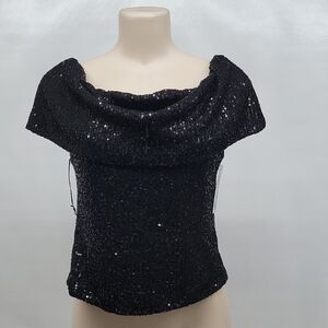 Elegant Black Sequin Off-Shoulder Top